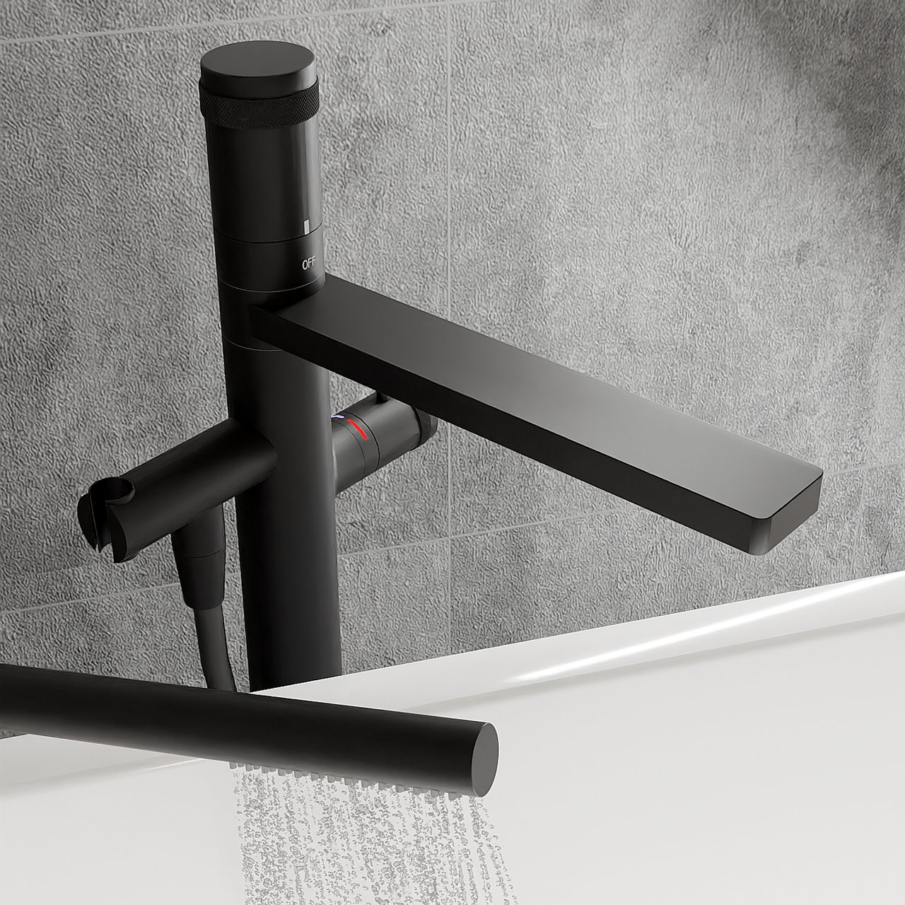 Blaufoss Sonic robinet de bain thermostatique îlot avec douchette noir mat