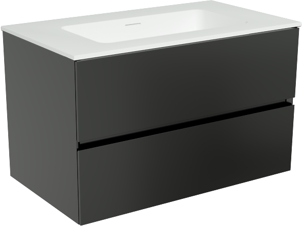 Storke Edge zwevend badkamermeubel 80 x 46 cm mat zwart met Mata enkele wastafel in solid surface mat wit