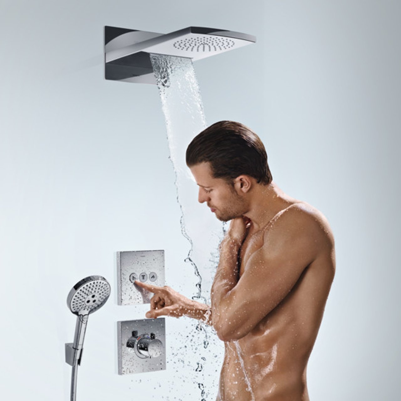 Hansgrohe Raindance Rainfall tête de douche rectangulaire avec support mural 44 x 21 cm Chrome Brillant et blanc