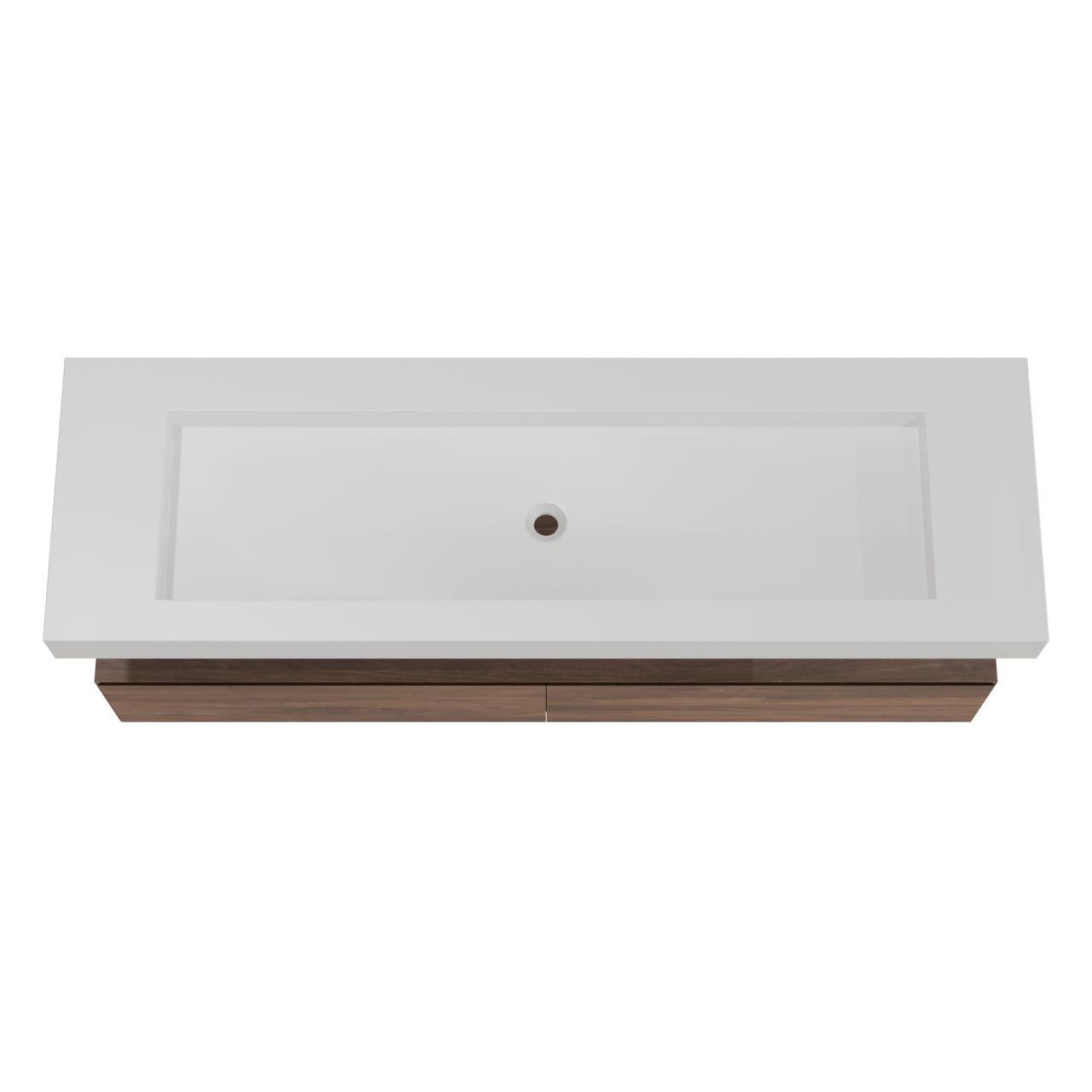 Balmani Mitra Elements hängendes Möbelstück Set: 180 x 55 cm, Amerikanischer Nussbaum mit Modus Einzelwaschtisch für 2 Armaturenlöcher, Solid Surface Weiß matt