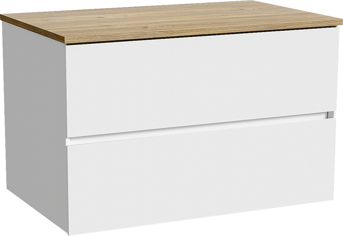 Storke Edge meuble salle de bains suspendu 85 x 52 cm blanc brillant avec Panton tablette simple en mélaminé chêne brut