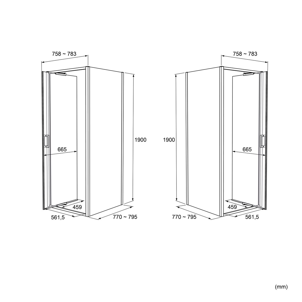 Luca Varess Vidor In paroi de douche avec porte pivotante et paroi latérale fixe 80 x 80 cm verre transparent avec bande matte profil chrome brillant