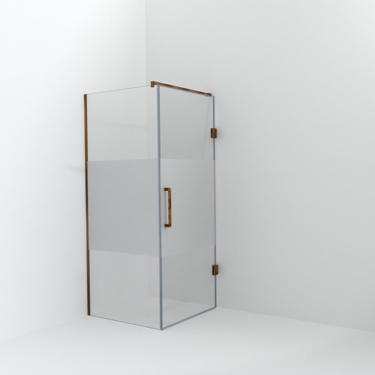 Balmani Modular inloopdouche met deur: 90 x 200 cm met deur 90 cm, Helder glas met matte strook, Brushed Rosegold profielen