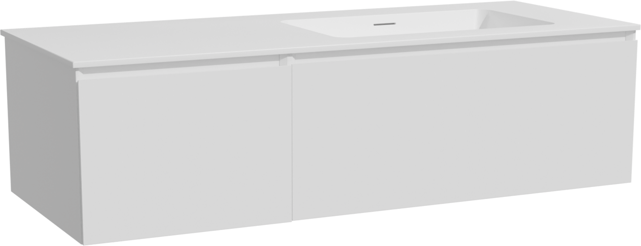 Storke Edge meuble salle de bains suspendu 130 x 52 cm blanc brillant avec Mata vasque asymétrique droite en solid surface blanc mat