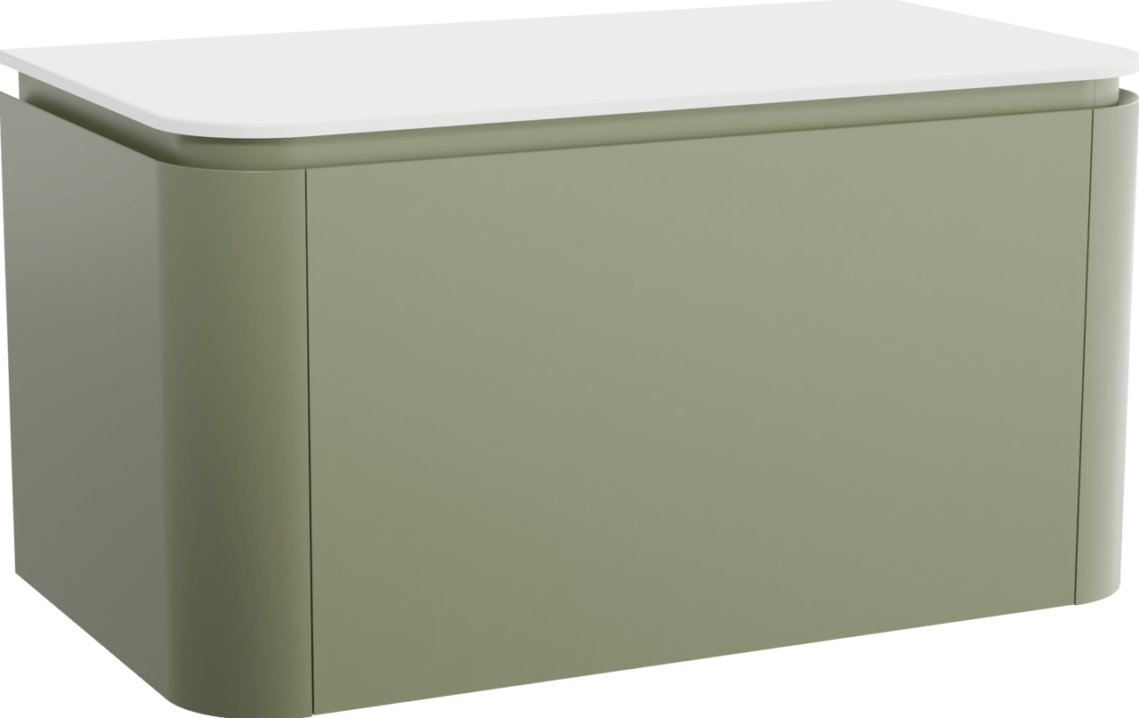 Balmani Moon zwevend badkamermeubel 100 x 55 cm saliegroen met Moon enkel tablet in solid surface mat wit