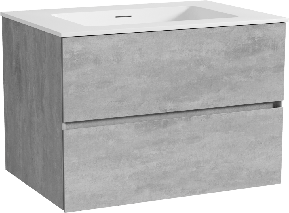 Storke Edge zwevend badkamermeubel 75 x 52 cm beton donkergrijs met Mata enkele wastafel in solid surface mat wit