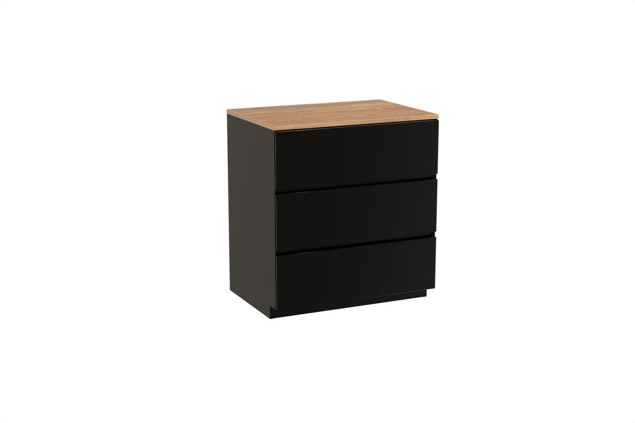 Storke Edge freistehendes Möbelstück Set: 75 x 52 cm, Schwarz matt, mit Panton Einzel Waschtischplatte, Melamin Rohe Eiche