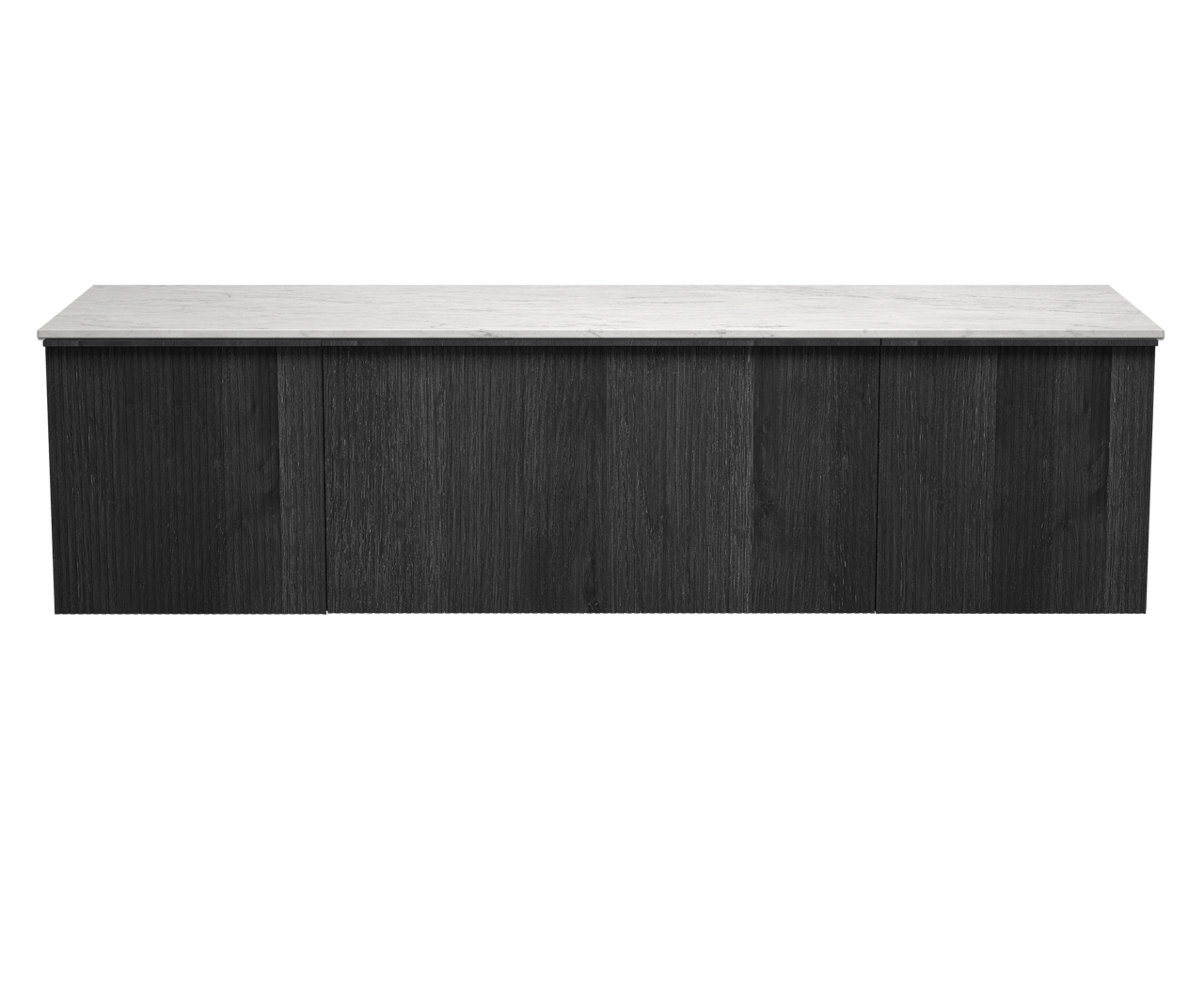 Balmani Forma meuble salle de bains suspendu 180 x 55 cm chêne noir avec Stretto tablette simple ou double en marbre carrara, Nervure droite symétrique verticale