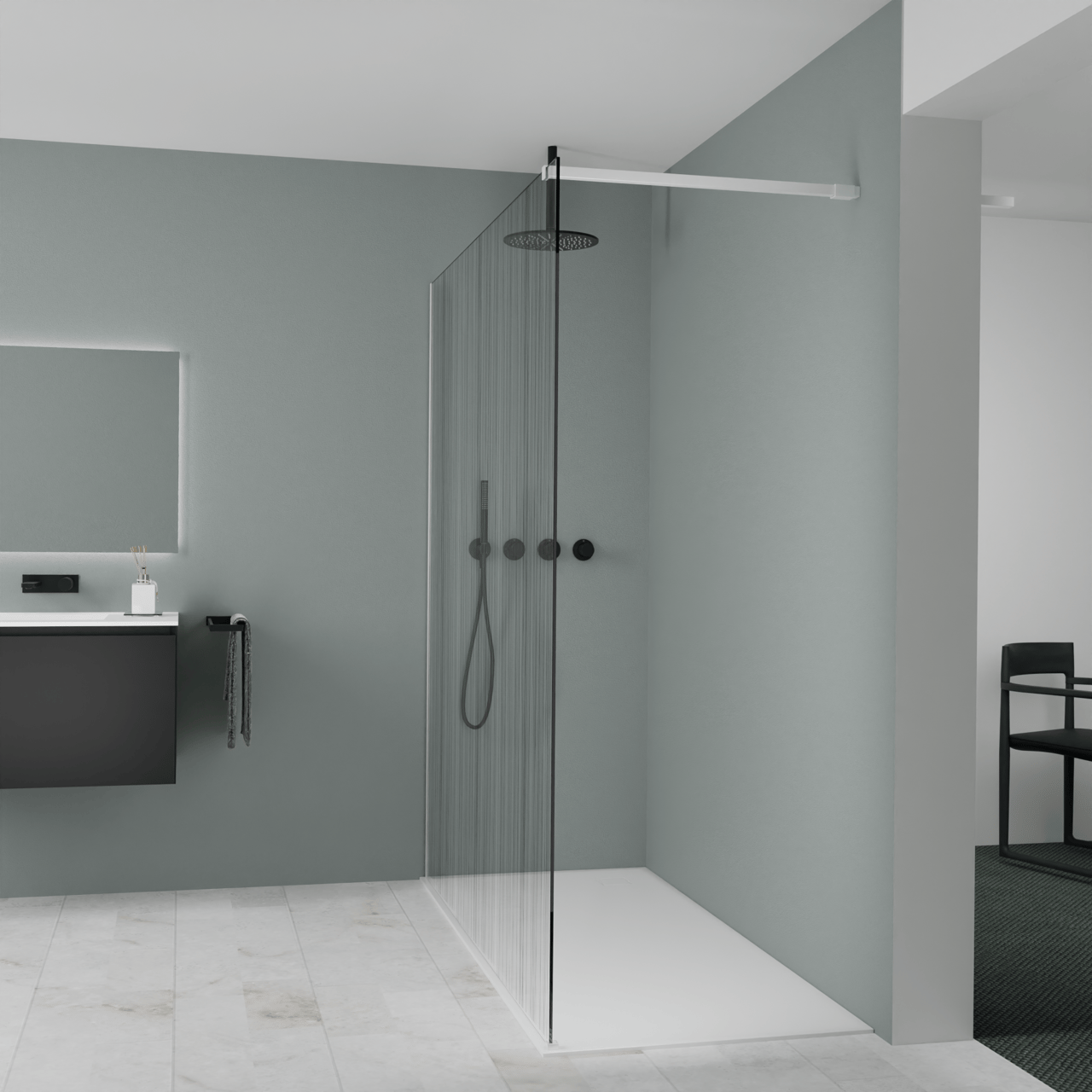 Balmani Modular inloopdouche: 180 x 200 cm, Mikado met coating, Mat witte profielen