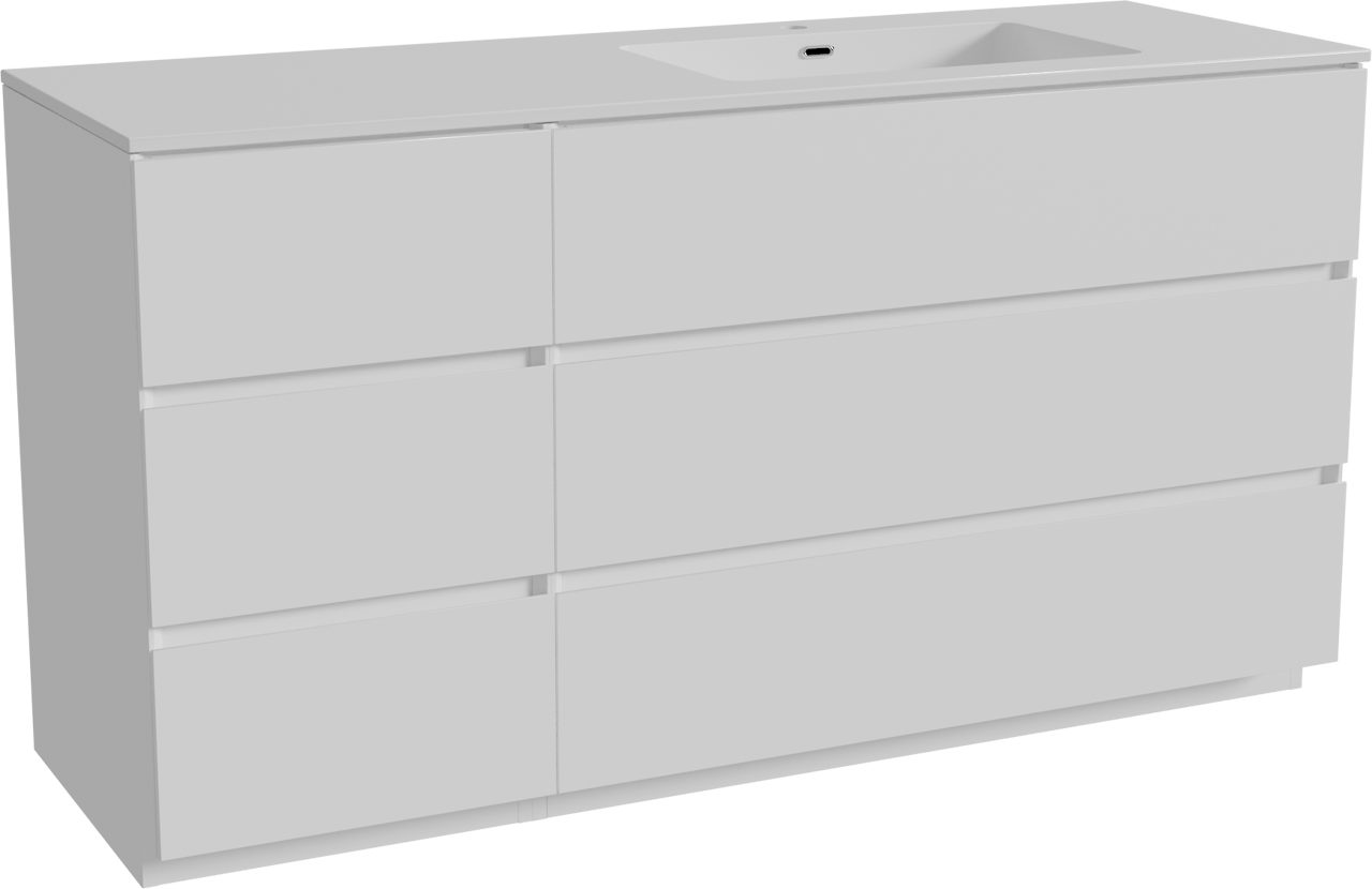 Storke Edge staand badmeubel 150 x 52 cm mat wit met Diva asymmetrisch rechtse wastafel in composietmarmer hoogglans wit