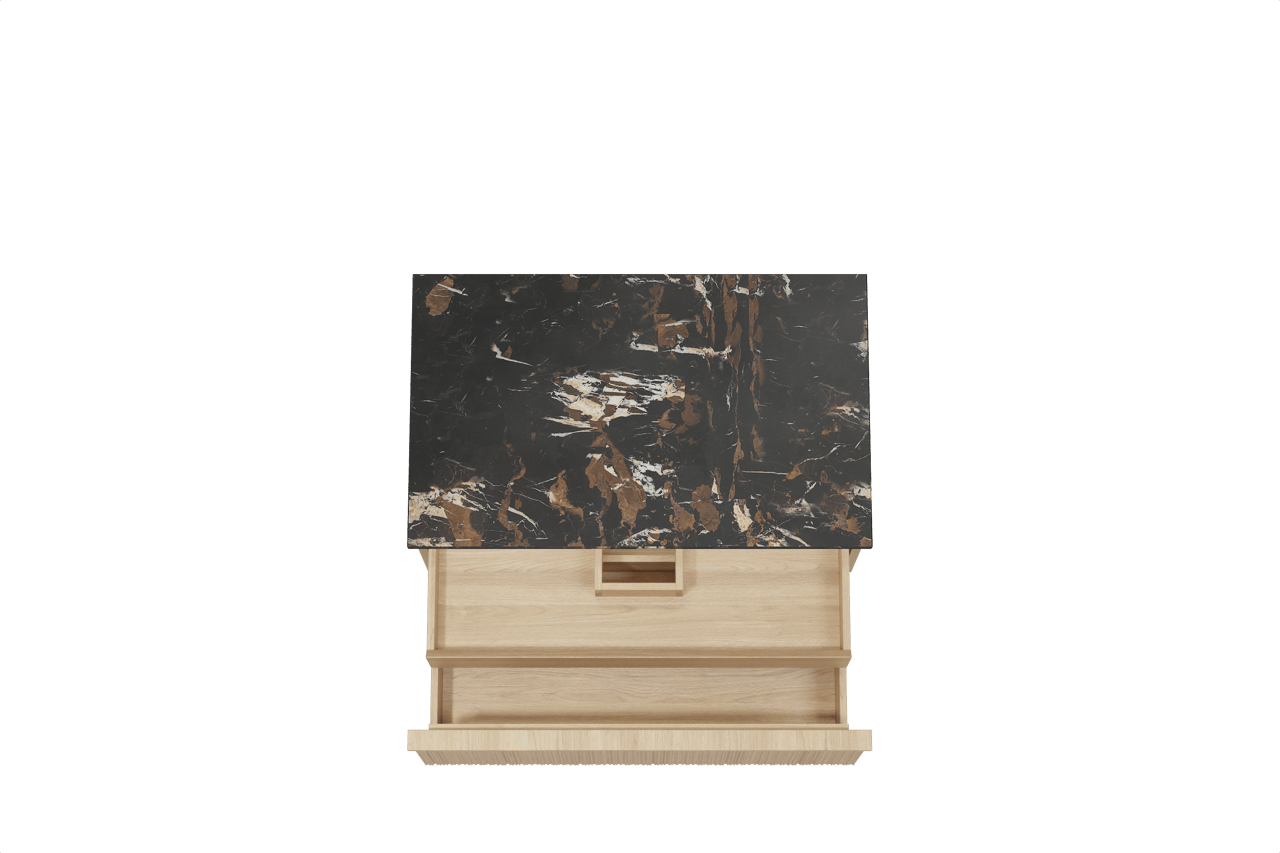 Balmani Forma meuble salle de bains suspendu 90 x 55 cm chêne naturel avec Stretto tablette simple en marbre portoro gold, Nervure circulaire asymétrique verticale