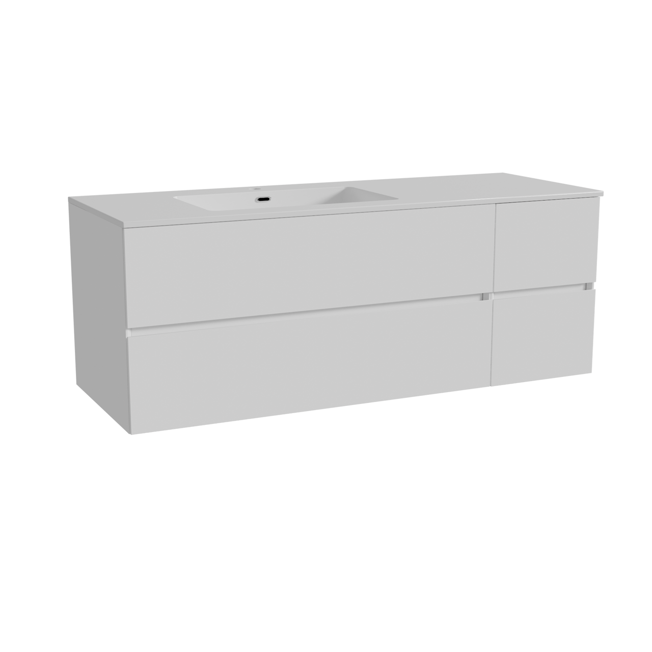 Storke Edge meuble salle de bains suspendu 140 x 52 cm blanc brillant avec Diva plan vasque asymétrique à gauche en marbre composite blanc brillant