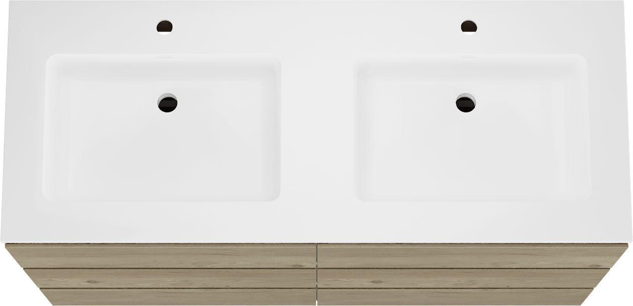 Storke Edge meuble salle de bains à poser 130 x 52 cm chêne brut avec Bilia double vasque en marbre composite blanc brillant
