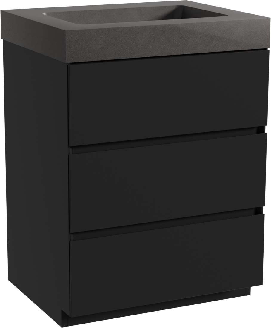 Storke Edge staand badkamermeubel 65 x 52 cm mat zwart met Scuro High enkele wastafel in kwarts mat zwart