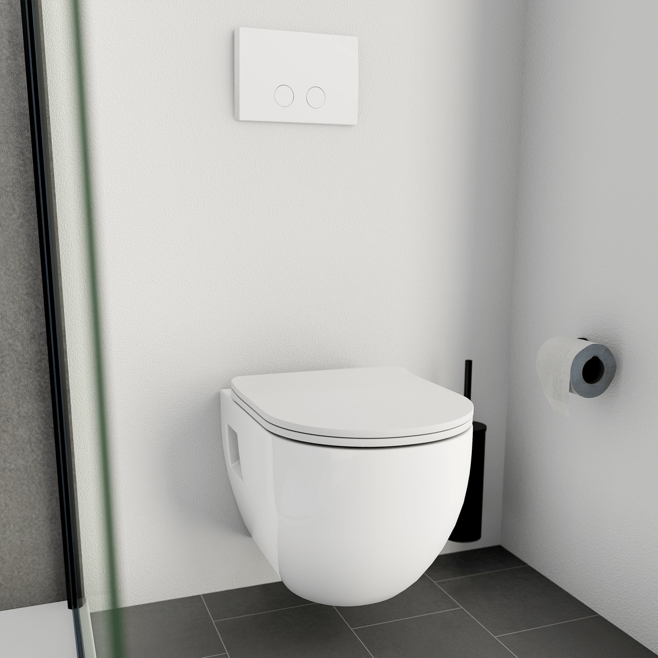 Linie Waldo wc suspendu blanc brillant sans bride avec Geberit UP320 Systemfix bâti-support et plaque de commande