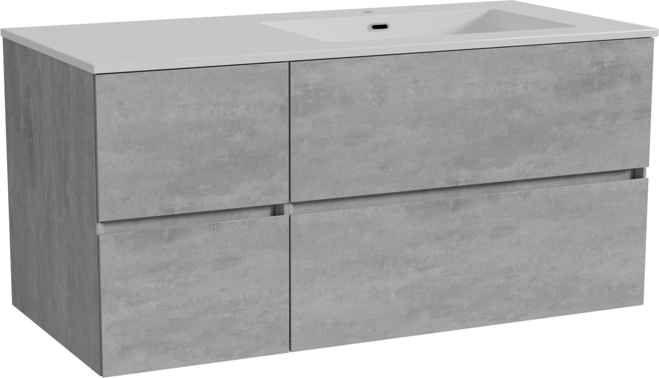 Storke Edge hängendes Möbelstück Set: 110 x 52 cm, Beton dunkelgrau, mit Diva Waschtisch rechts, Marmorkomposit Weiß glänzend