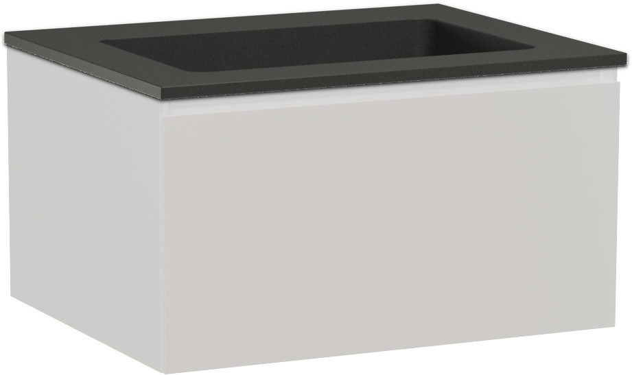 Storke Edge meuble salle de bains suspendu 65 x 52 cm blanc brillant avec Scuro plan simple en quartz noir mat