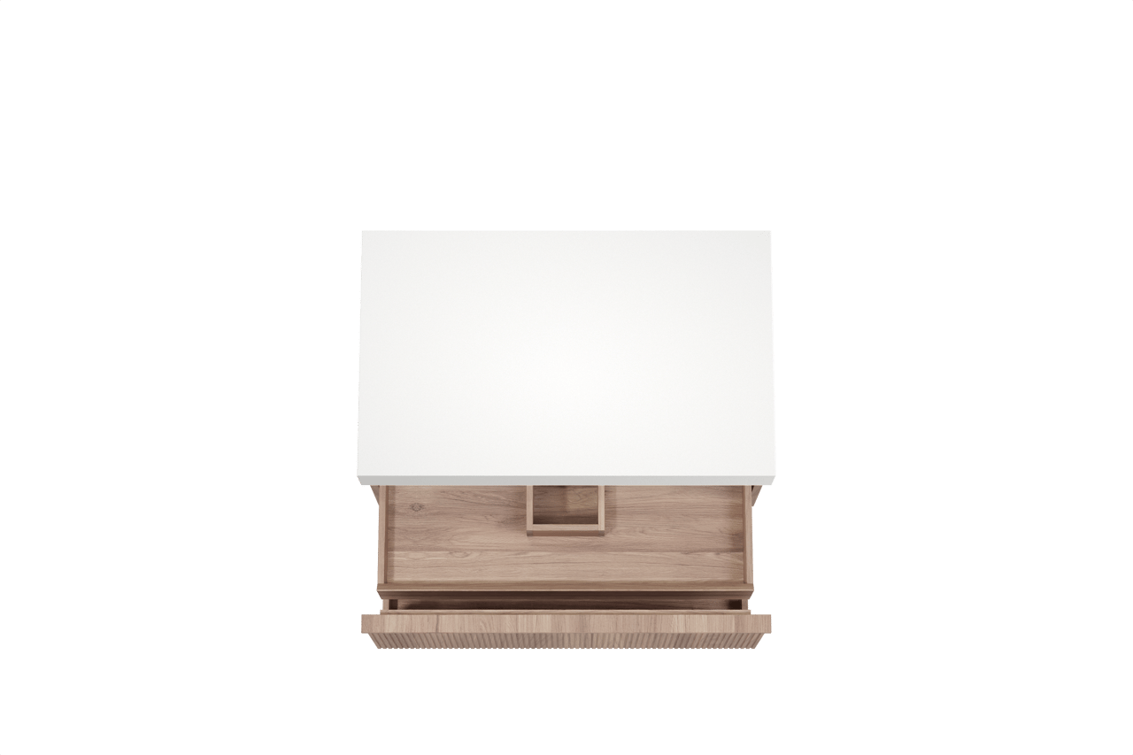 Balmani Forma hängendes Möbelstück Set: 90 x 55 cm, Teak, mit Dominus Einzel Waschtischplatte, Solid Surface, Weiß matt, Vertikale symmetrische gerade Rippe