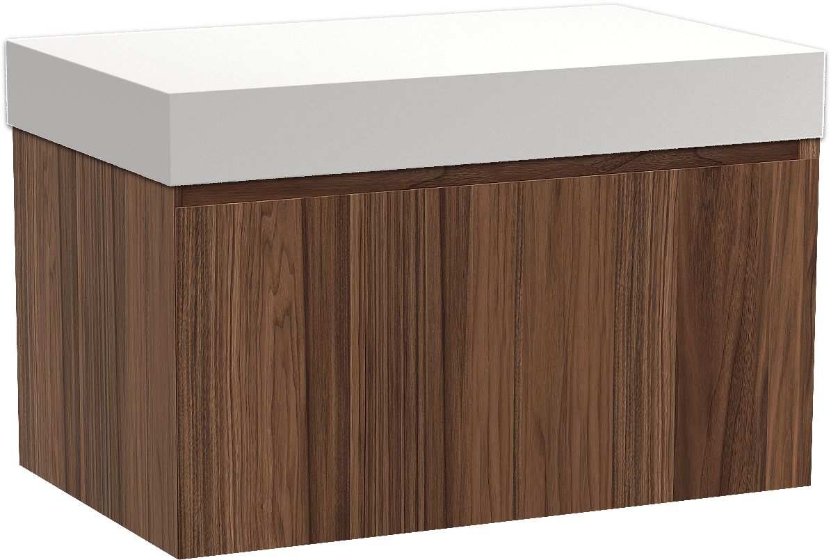 Balmani Idra by Mitra meuble salle de bains suspendu 90 x 55 cm noyer avec Dominus tablette simple en solid surface blanc mat