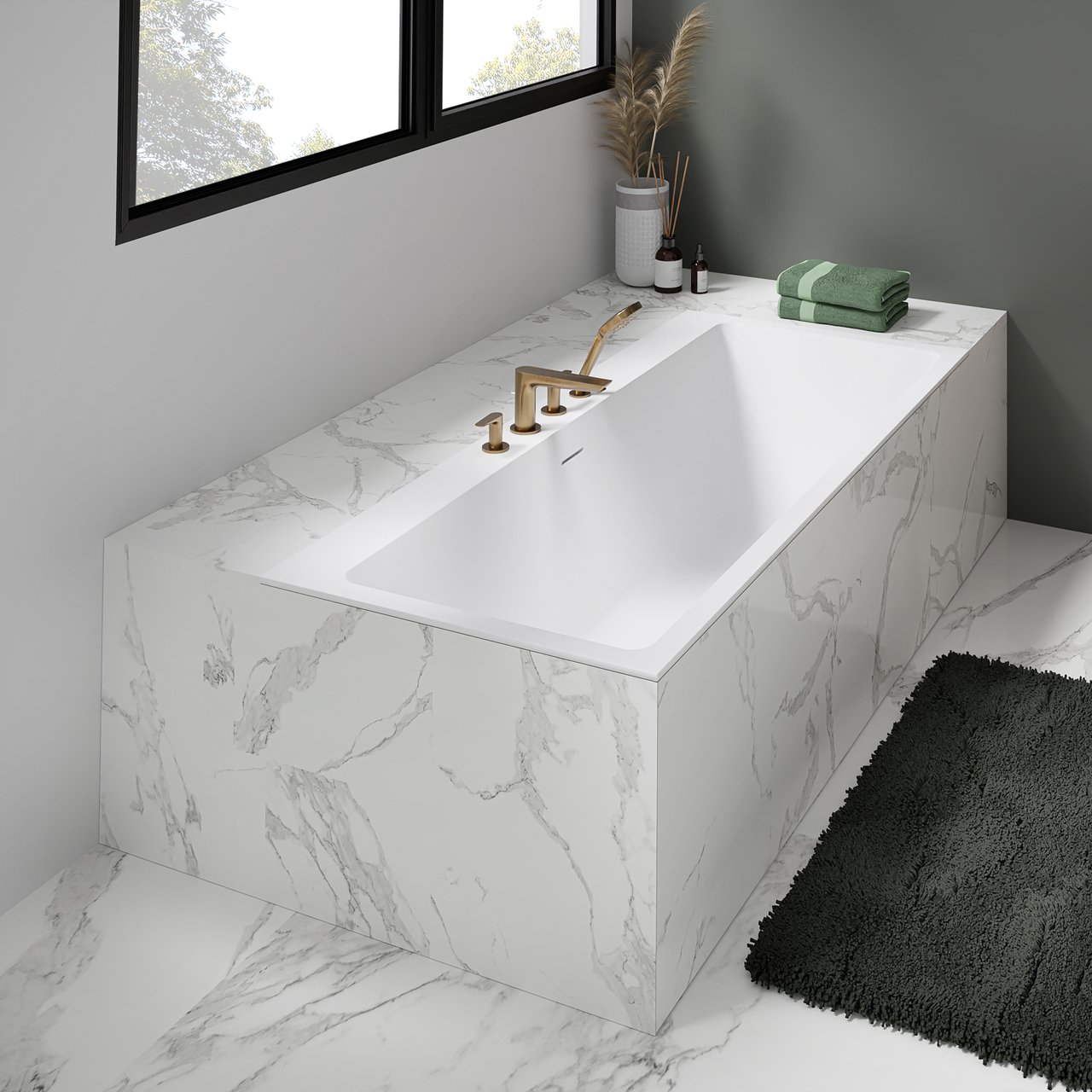 Balmani Kantiga 2-Personen-Einbaubadewanne: 180 x 80 cm, Solid Surface, Weiß matt