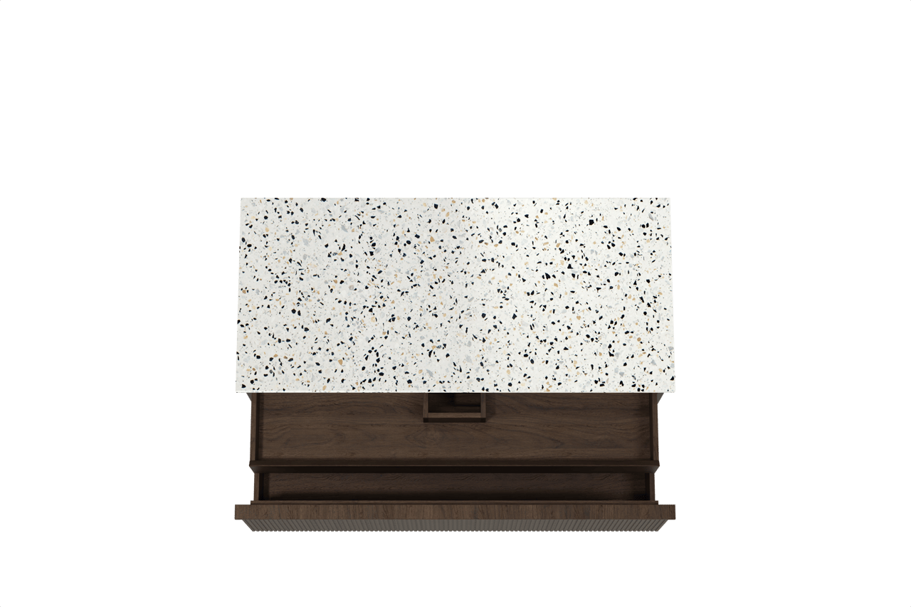 Balmani Forma meuble salle de bains suspendu 120 x 55 cm chêne fumé avec Stretto tablette simple ou double en blanc/noir mat terrazzo, Nervure droite symétrique verticale