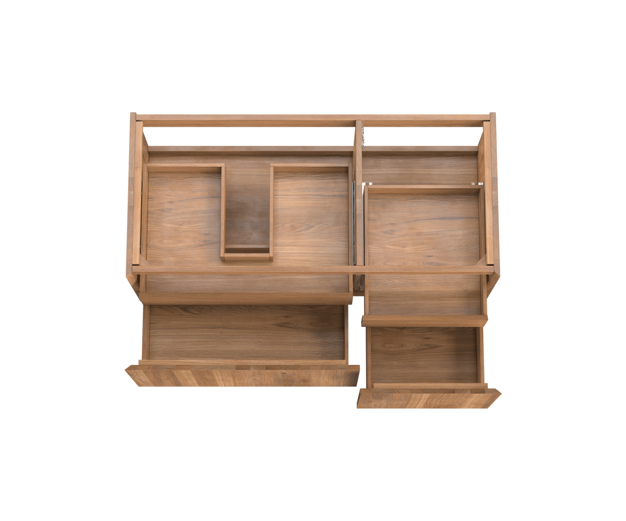 Balmani Idra by Mitra hängender Waschbeckenunterschrank: 120 x 55 cm, asymmetrisch links, Teak, 4 Schubladen