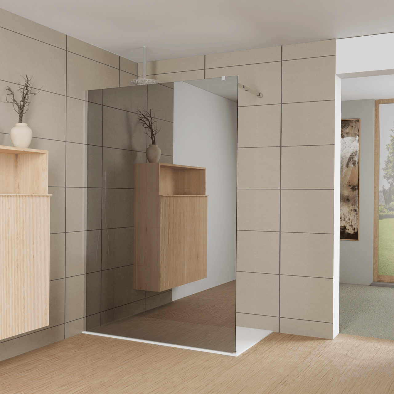 Balmani Modular douche à l'italienne: 140 x 200 cm, Miroir Reflex, Profil Chrome brillant