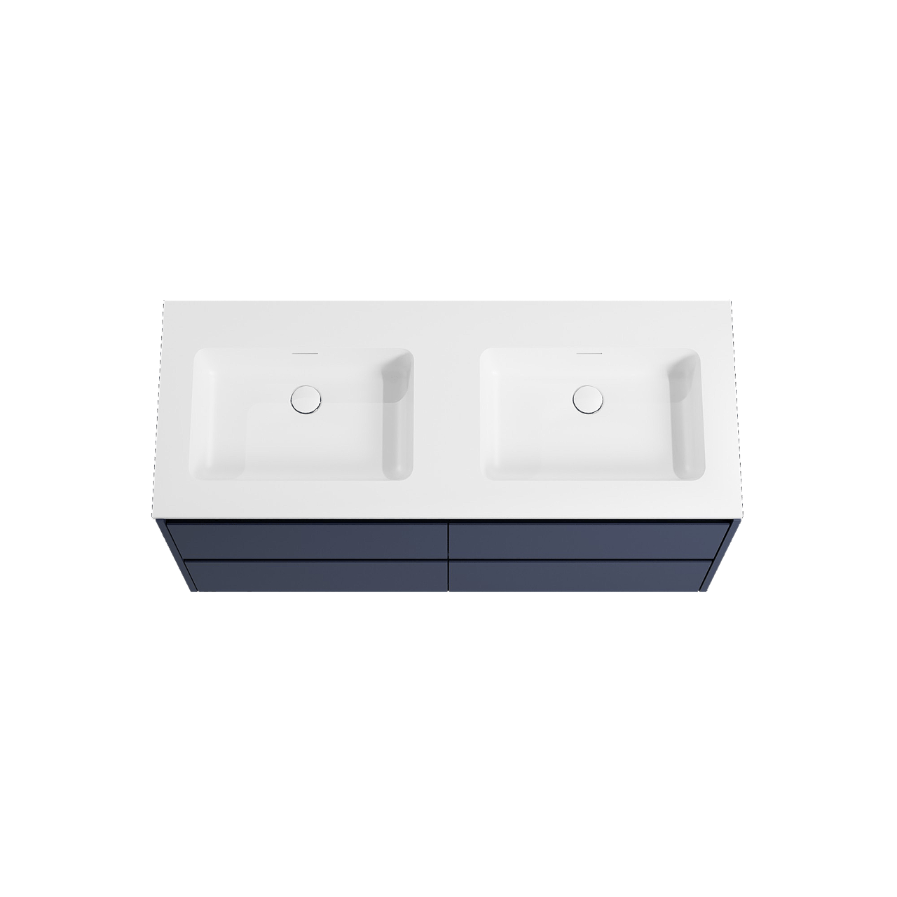 Storke Seda meuble salle de bains suspendu 130 x 52 cm bleu nuit avec Mata double vasque en solid surface blanc mat