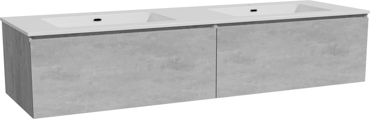 Storke Edge meuble salle de bains suspendu 170 x 52 cm béton gris foncé avec Diva double vasque en marbre composite blanc brillant