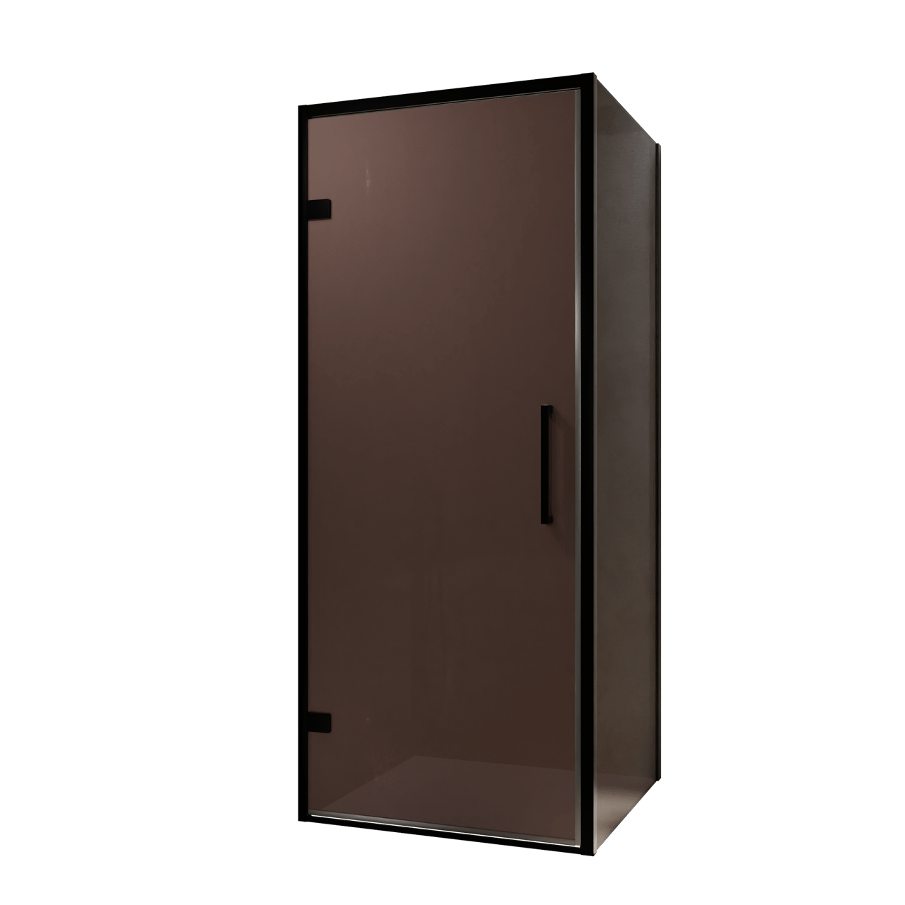 Balmani Senses Design douchehoek met linkse draaideur en vaste zijwand, 90 x 80 cm, Brons, Zwarte profielen, met coating