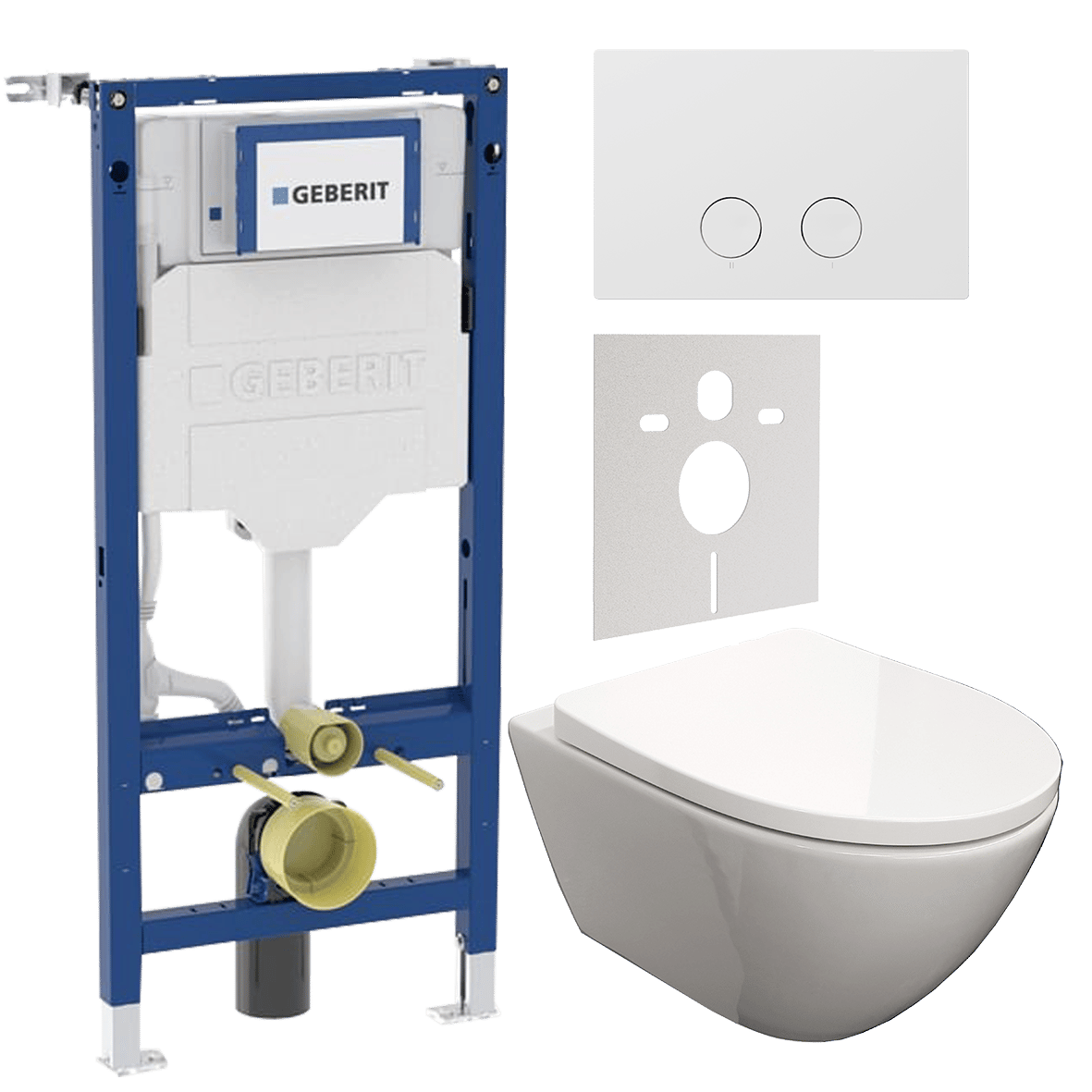 WC Set: Luca Varess Moreno Hänge WC, Weiß glänzend, spülrandlos, Geberit UP320 Systemfix Einbauspülkasten mit Luca Varess Betätigungsplatte