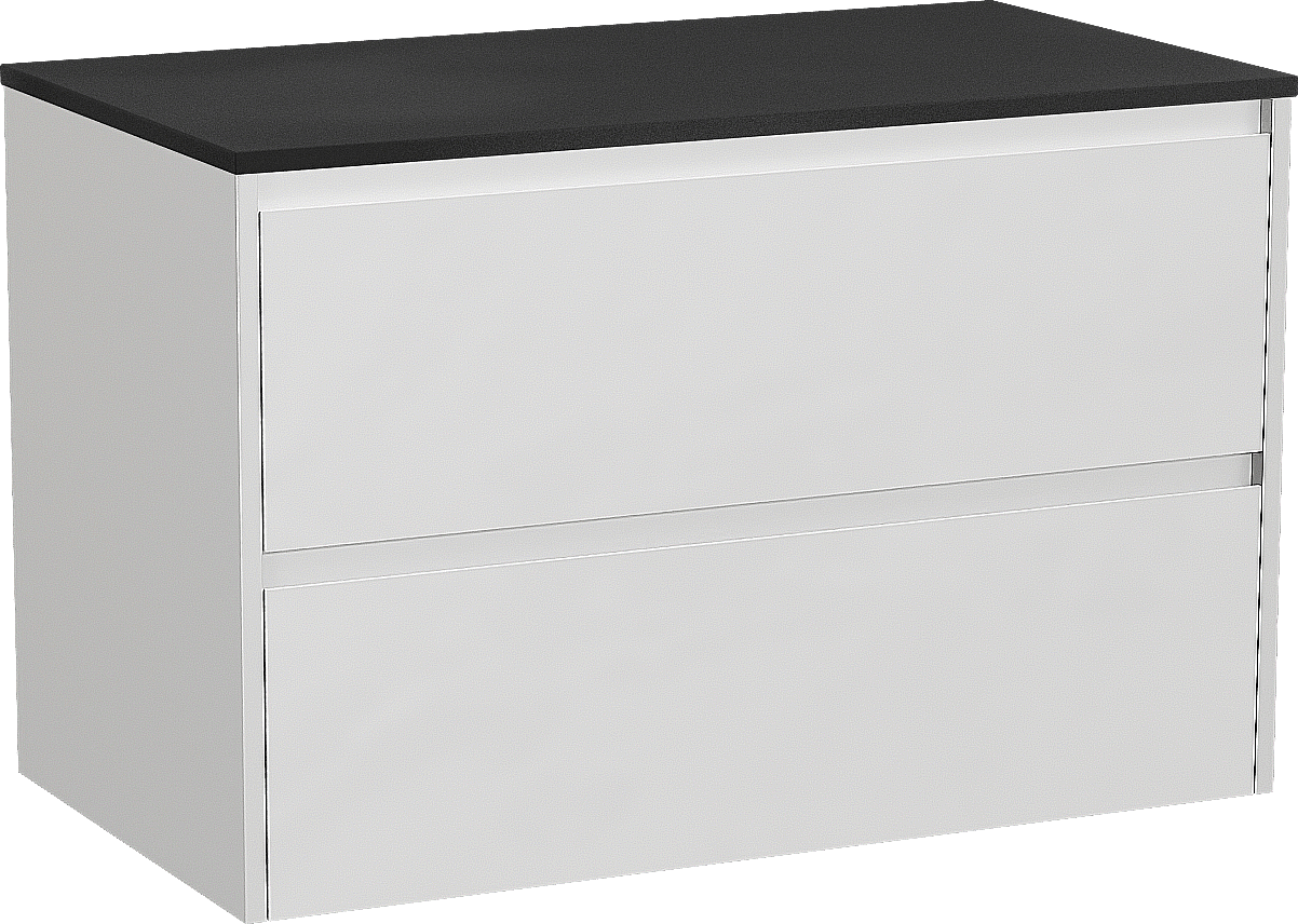 Storke Seda hängendes Möbelstück Set: 95 x 52 cm, Weiß matt, mit Panton Einzel Waschtischplatte, Pulverbeschichtetes MDF Schwarz matt