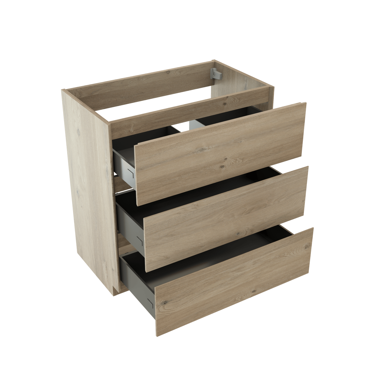 Storke Edge stehender Waschbeckenunterschrank: 80 x 46 cm, Eiche rustikal, 3 Schubladen