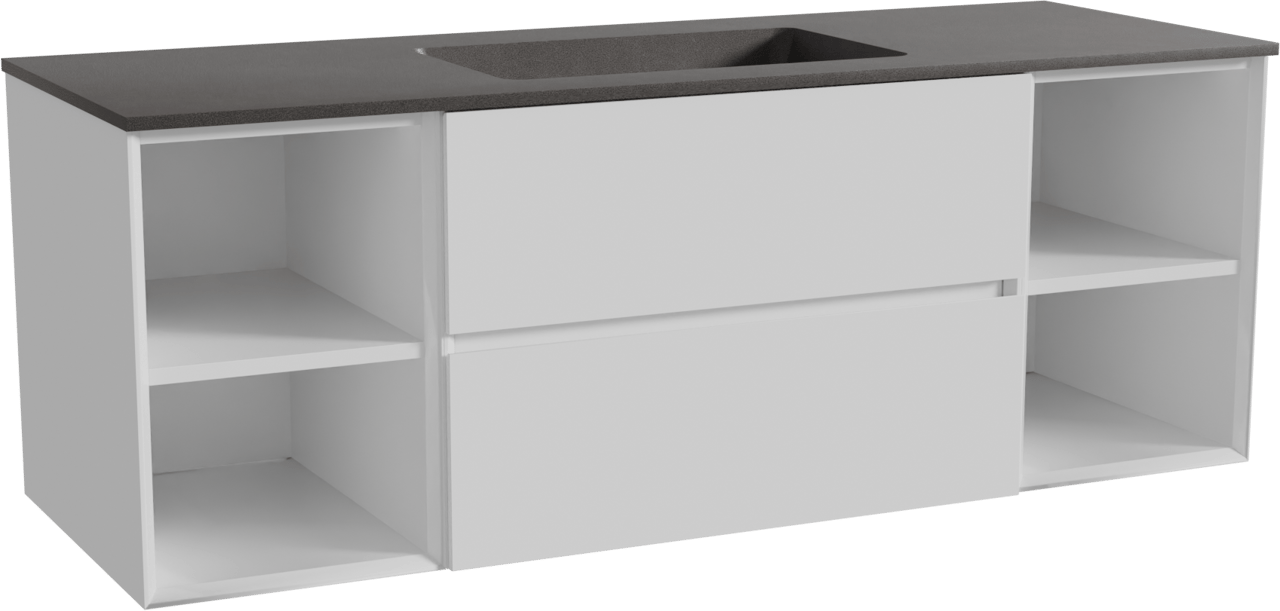 Storke Edge meuble salle de bains suspendu 145 x 52 cm blanc brillant avec Scuro plan simple en quartz noir mat