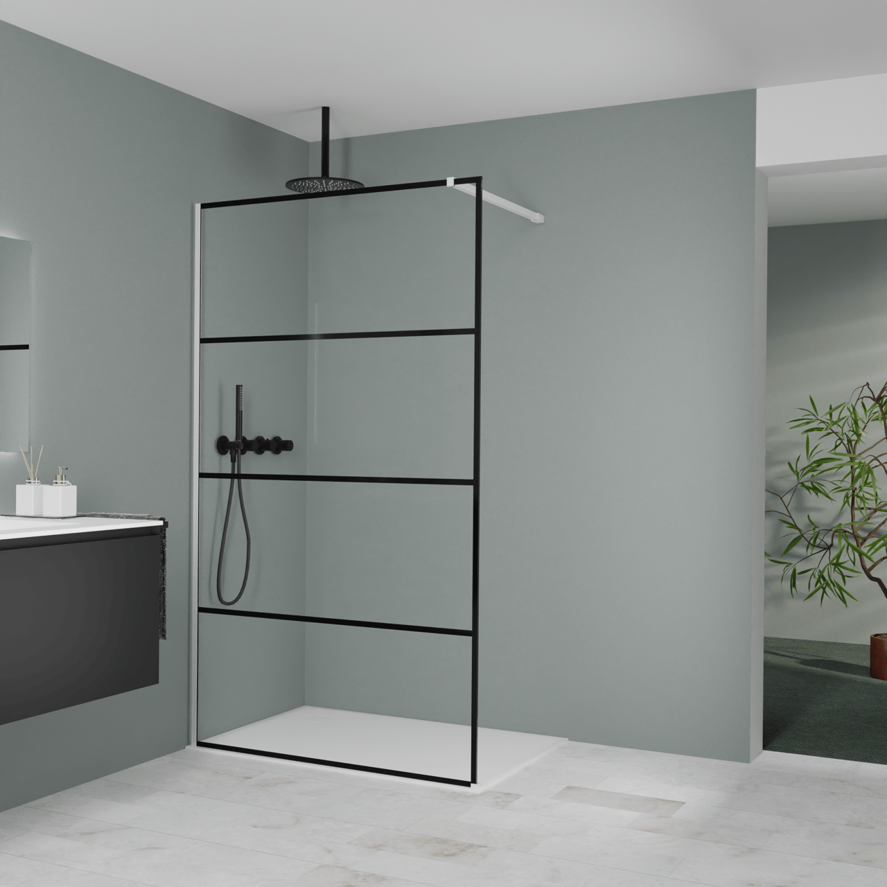 Balmani Modular inloopdouche: 120 x 200 cm, Lined, Mat witte profielen