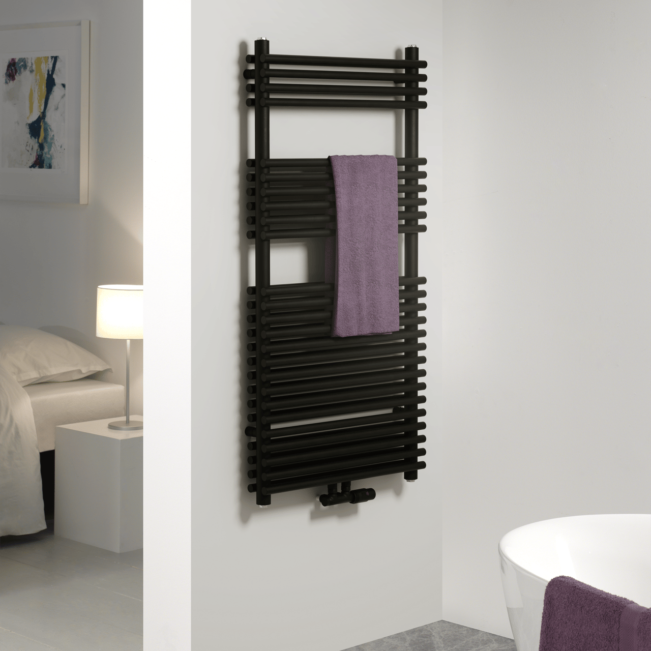 UNIQUEMENT POUR ALLEMAGNE - Vipera Alegria sèche-serviettes double 60 x 120 cm chauffage électrique noir mat raccordements latéral et central possibles 1.192W, résistance incluse