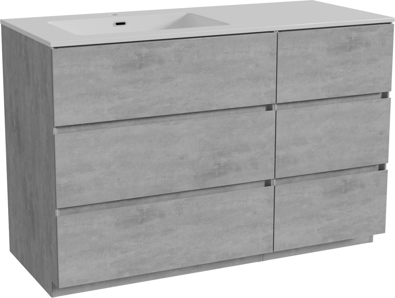 Storke Edge meuble salle de bains à poser 120 x 52 cm béton gris foncé avec Diva plan vasque asymétrique à gauche en marbre composite blanc brillant