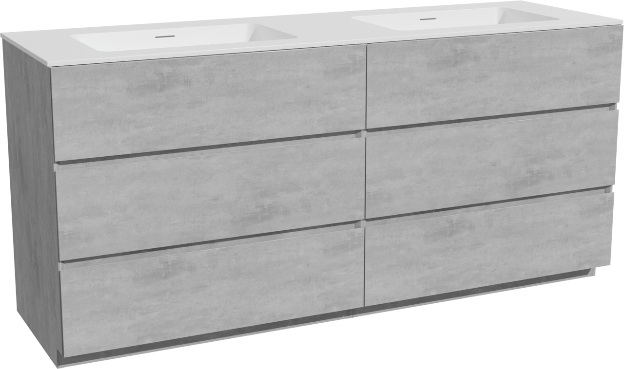 Storke Edge staand badkamermeubel 170 x 52 cm beton donkergrijs met Mata dubbele wastafel in solid surface mat wit