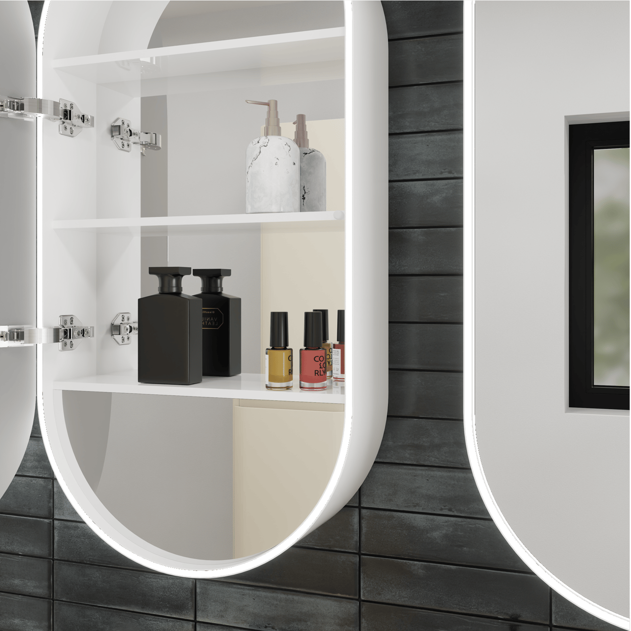 Luca Varess Oval spiegelkast ovaal 45 x 90 cm mat wit met spiegelverlichting