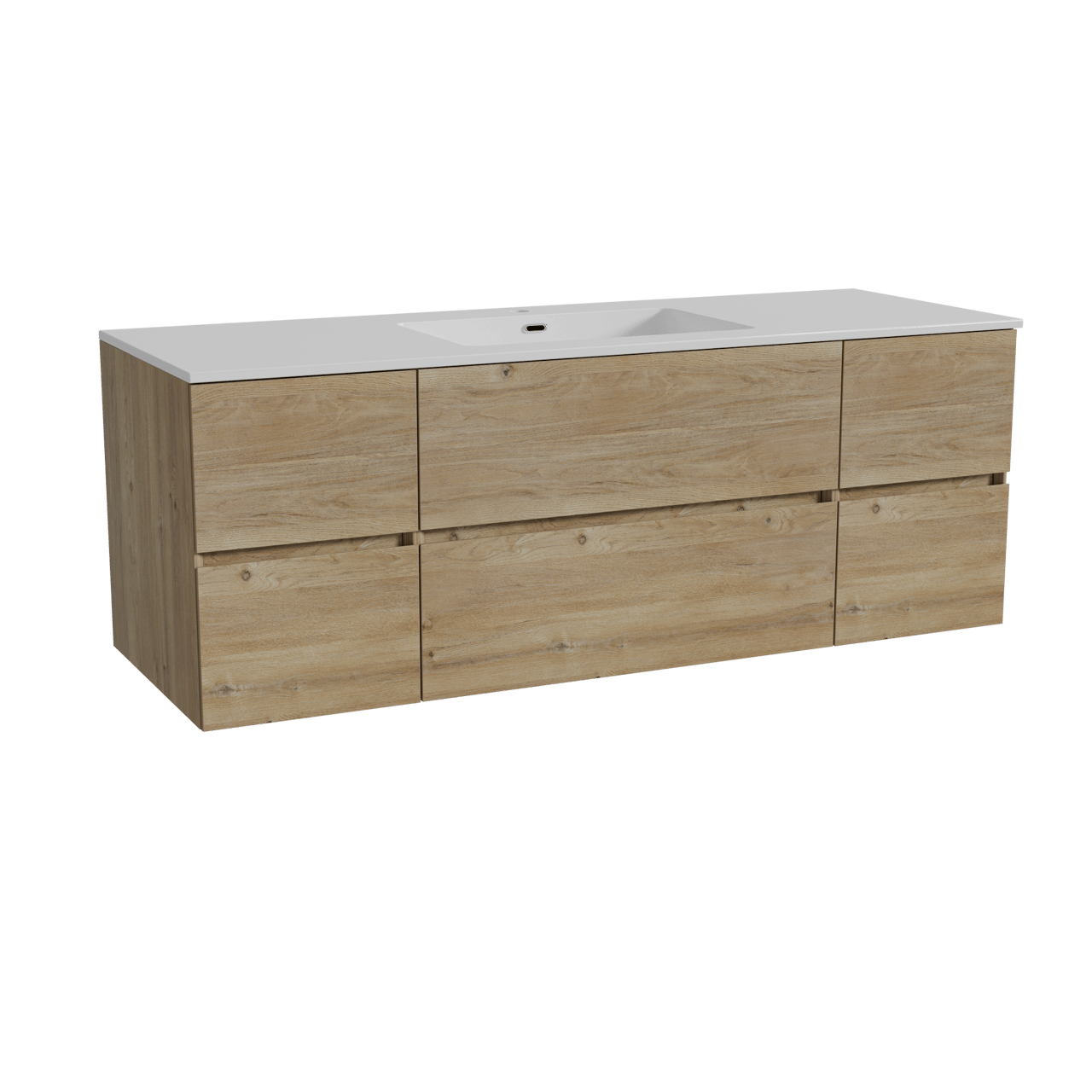 Storke Edge hängendes Möbelstück Set: 145 x 52 cm, Rohe Eiche, mit Diva Einzelwaschtisch, Marmorkomposit Weiß glänzend