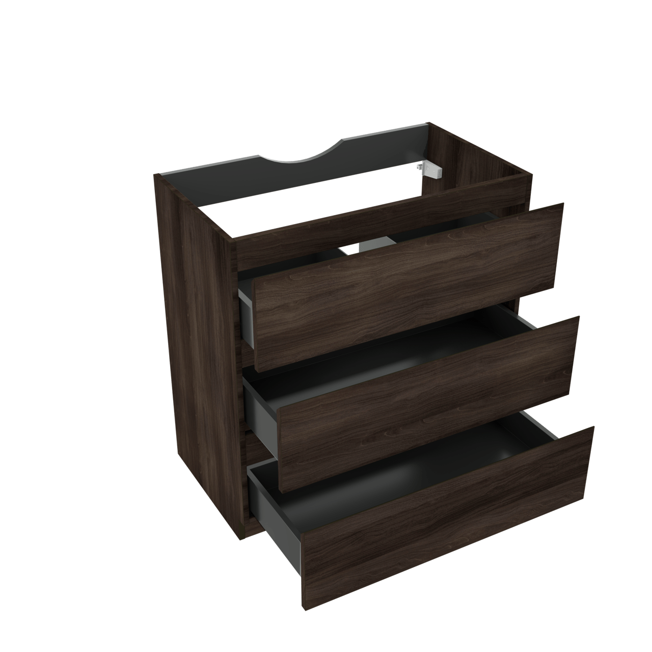 Linie Lado staande wastafelonderkast 80 x 46 cm donkere notenhout 3 lades