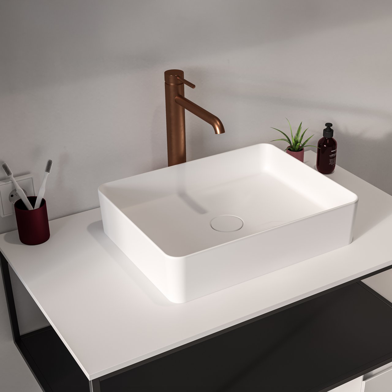 Storke Recta Aufsatzwaschbecken: Solid Surface, matt, rechteckig, 35 x 45 cm