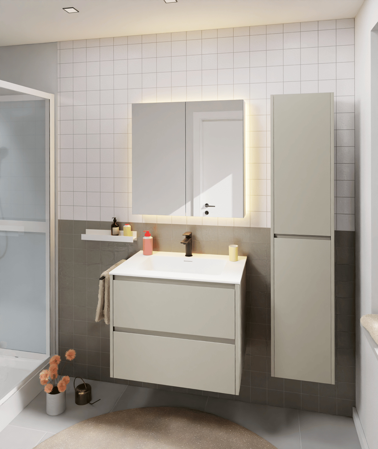 Storke Seda Badhochschrank: Hängend, Seidengrau, 40 x 35 x 170 cm