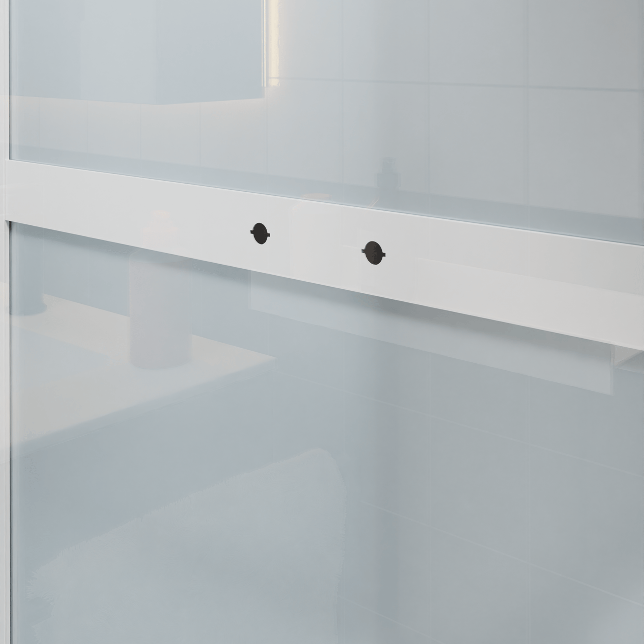 Luca Varess Talan douchecabine met schuifdeuren 80 x 80 cm helder glas met mat gestreepte strook glanzend wit profiel