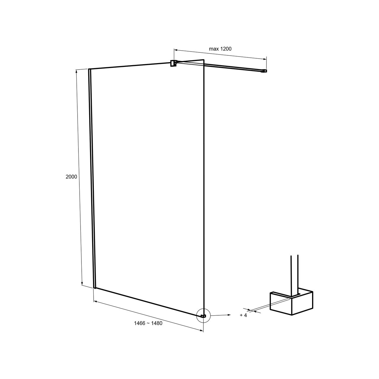 Balmani Modular douche à l'italienne 150 x 200 cm verre transparent profil Champagne Gold brossé