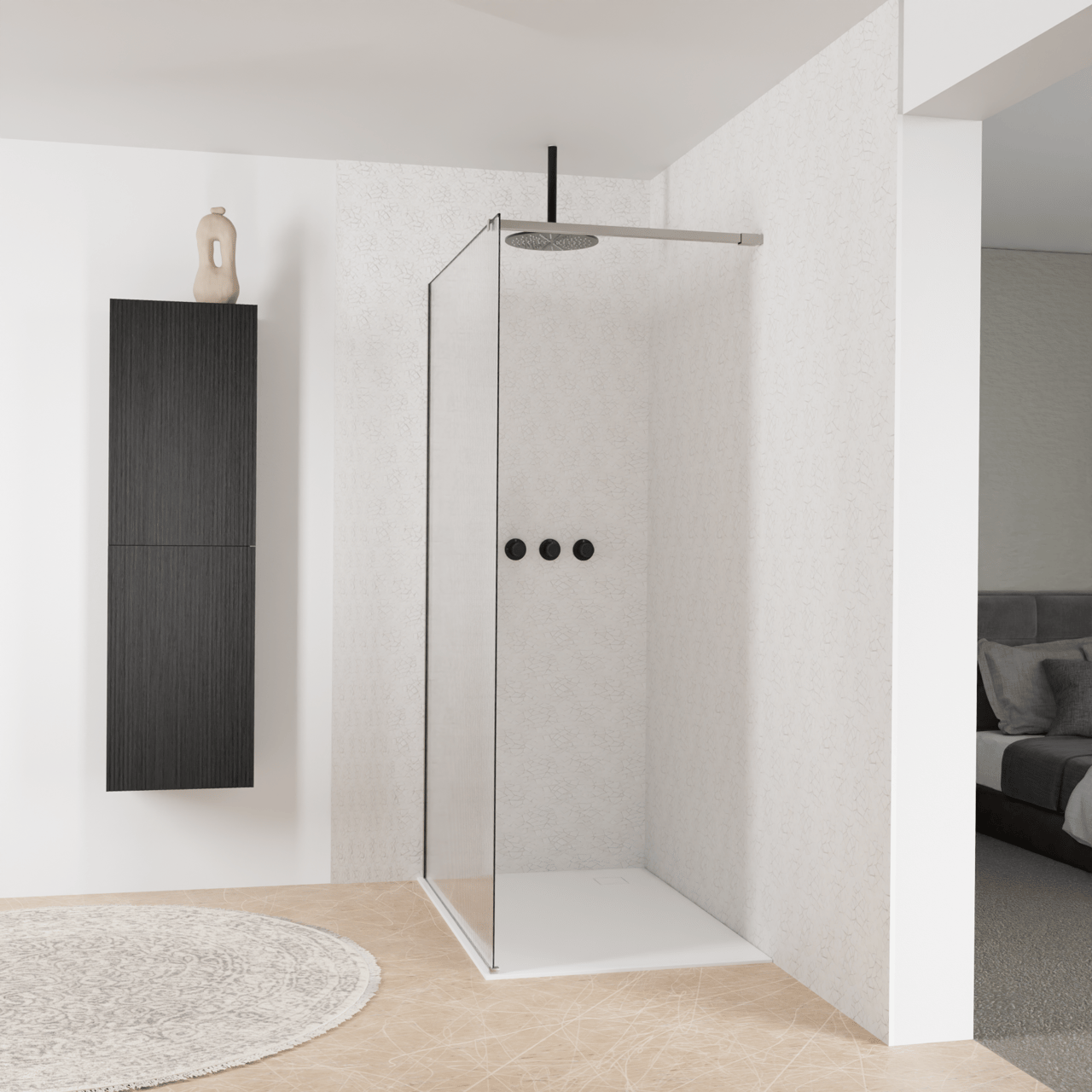Balmani Modular Walk-In Dusche: 120 x 200 cm, Ribs, inklusive Coating, Profil Brushed Inox