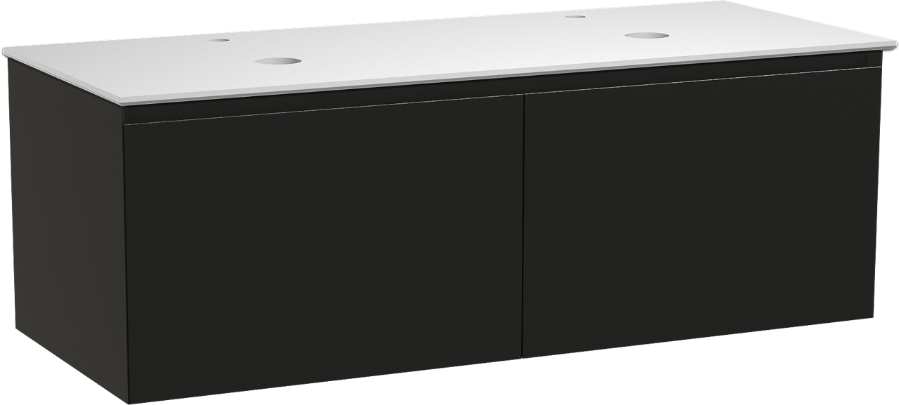 Balmani Idra by Mitra meuble salle de bains suspendu 135 x 55 cm noir mat avec Facetta tablette double en solid surface blanc mat