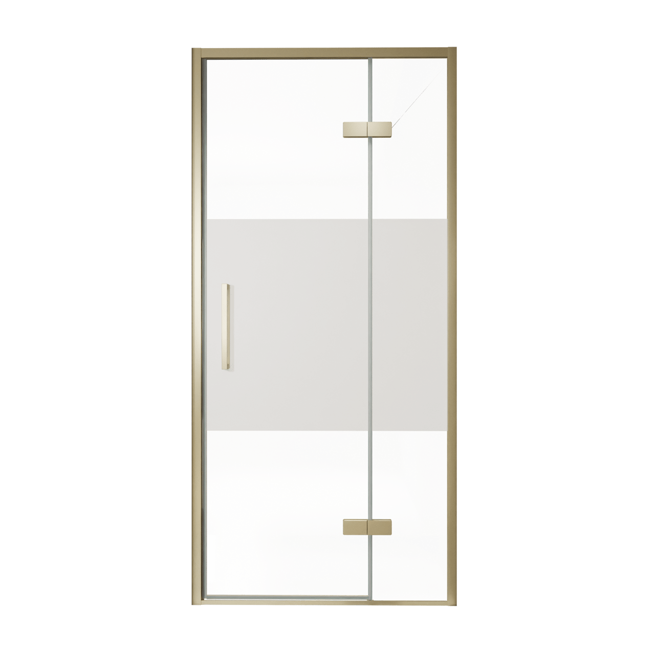 Balmani Senses Design douche draaideur rechts 100 cm x 210 cm Helder glas met matte strook, Brushed Champagne Gold profielen, met coating