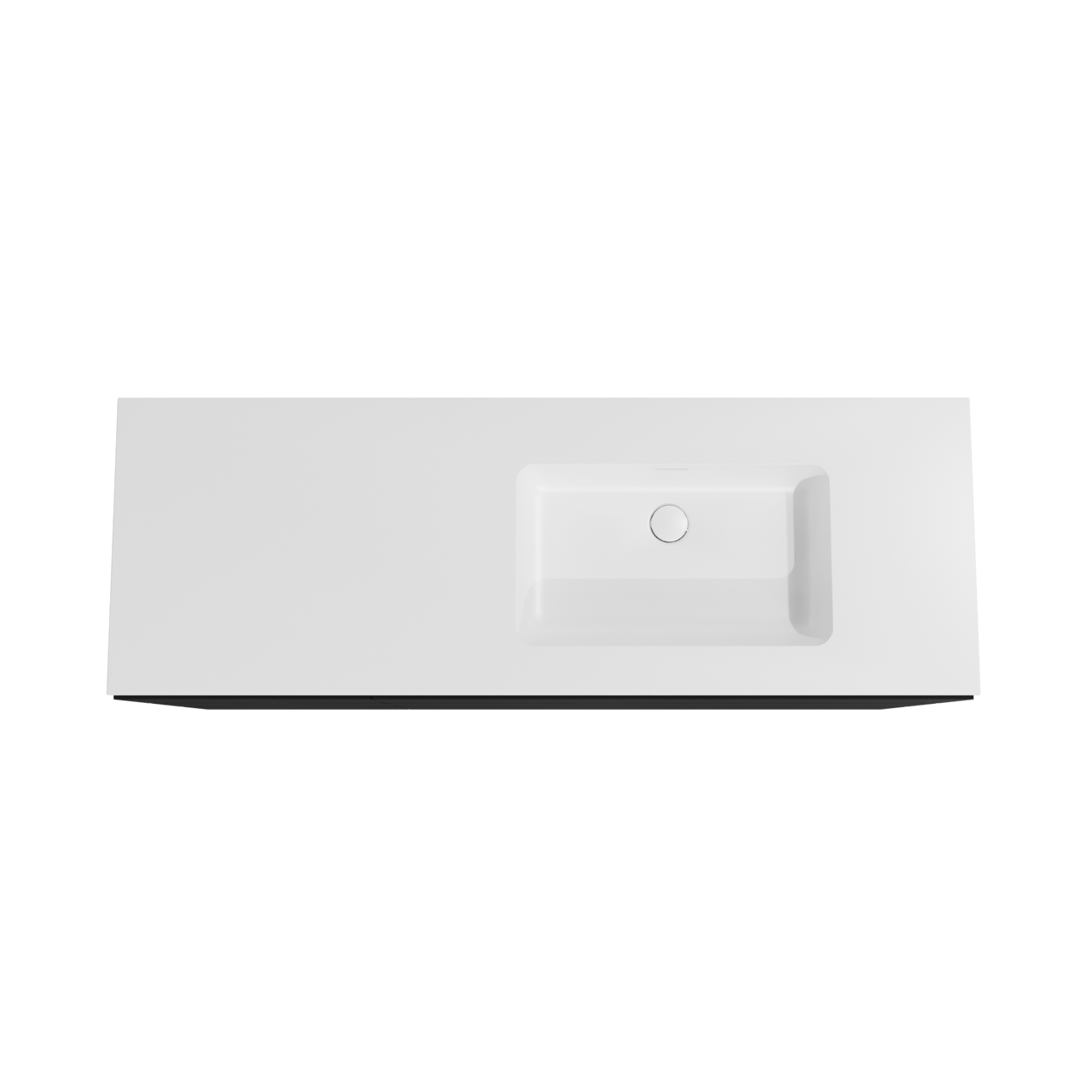 Storke Edge staand badkamermeubel 150 x 52 cm mat zwart met Mata asymmetrisch rechtse wastafel in solid surface mat wit