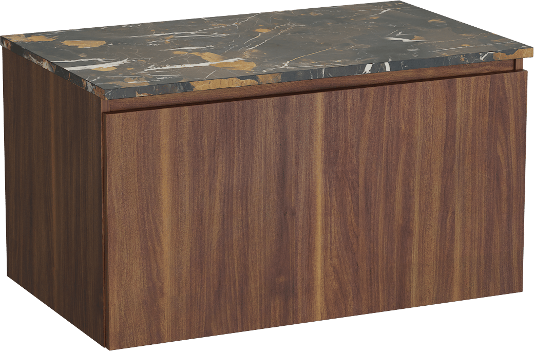 Balmani Sfera by Lucida zwevend badkamermeubel 90 x 55 cm amerikaanse notelaar met Stretto enkel tablet in marmer portoro gold